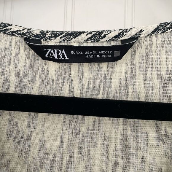 Zara Black and Off-white Dress with Embroidery and Beading Cotton/Linen Blend XL - Picture 2 of 15